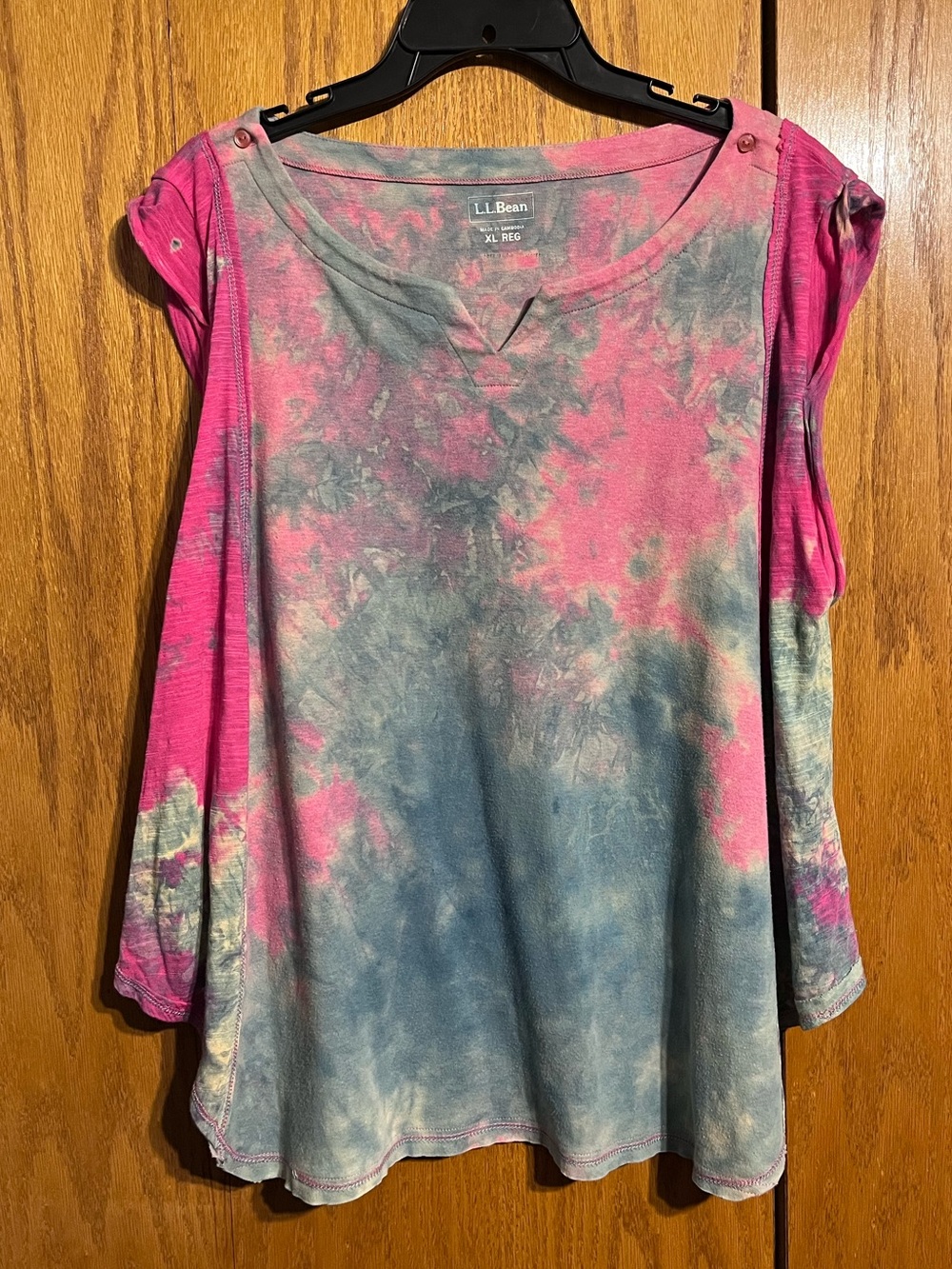 L.L. Bean Pink and Blue Tie-Dye Cap Sleeve Tee